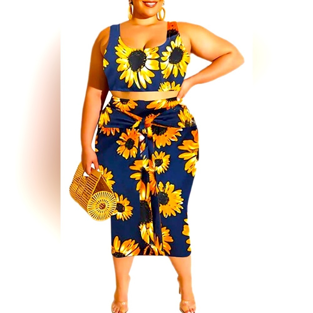 Lexiart Stretchy 2 Piece Dresses Bodycon Tanks Crop Top Bandage Midi Skirt Suit